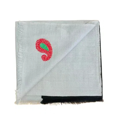 HERITAGEMODA WOMEN'S BLACK / GREY HANDMADE WOOL SILK BLACK GREY SCARF