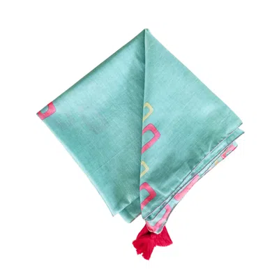HERITAGEMODA WOMEN'S GREEN / BLUE HANDCRAFTED ORGANIC COTTON MUTED TURQUOISE SARONG