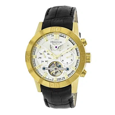 HERITOR HERITOR AUTOMATIC HANNIBAL SEMI-SKELETON LEATHER-BAND WATCH - GOLD/SILVER