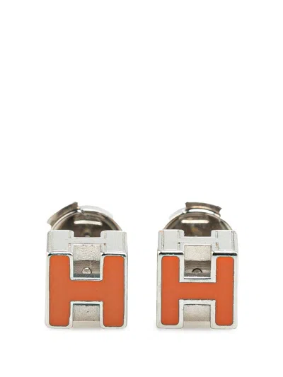 HERMES 2000-2023 ENAMEL CAGE D'H PUSH BACK EARRINGS COSTUME EARRINGS