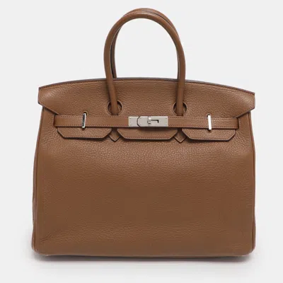 HERMES ALEZAN TAURILLON CLEMENCE LEATHER PALLADIUM FINISH BIRKIN 35 BAG
