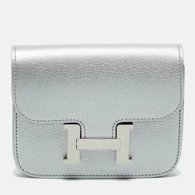 HERMES HERMÈS ARGENT CHEVRE CHAMKILIGHT LEATHER CONSTANCE SLIM WALLET