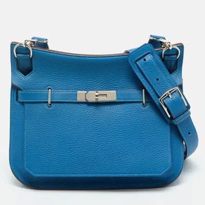 HERMES BLEU MYKONOS TOGO LEATHER PALLADIUM FINISH JYPSIERE 28 BAG