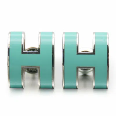 HERMES BLUE MINT METAL STUD EARRINGS (PRE-OWNED)