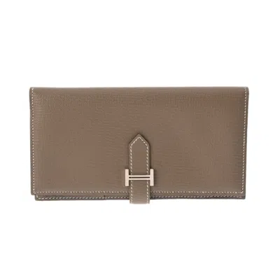 HERMES ETOUPE CHEVRE LEATHER LONG WALLET (BI-FOLD) (PRE-OWNED)