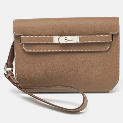 HERMES HERMÈS ETOUPE TOGO LEATHER KELLY DEPECHES 25 POUCH