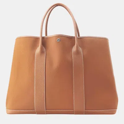 HERMES GOLD TOILE MILITARY NEGONDA LEATHER GARDEN PARTY VOYAGE BAG