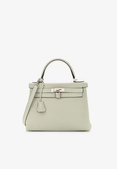 HERMES KELLY RETOURNE 28 IN GRIS NEVE TOGO LEATHER WITH PALLADIUM HARDWARE