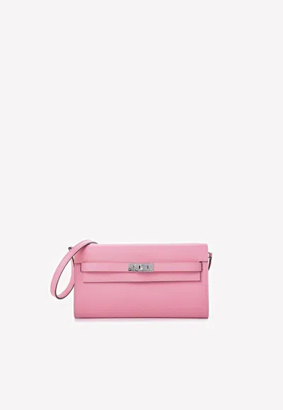 HERMES KELLY TO GO WALLET IN ROSE CONFETTI EPSOM WITH PALLADIUM HARDWARE
