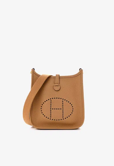 HERMES MINI EVELYNE 16 IN BISCUIT TAURILLON CLEMENCE WITH GOLD HARDWARE