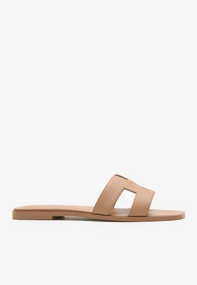 HERMES ORAN H CUT-OUT SANDALS IN BEIGE PERLINO EPSOM LEATHER