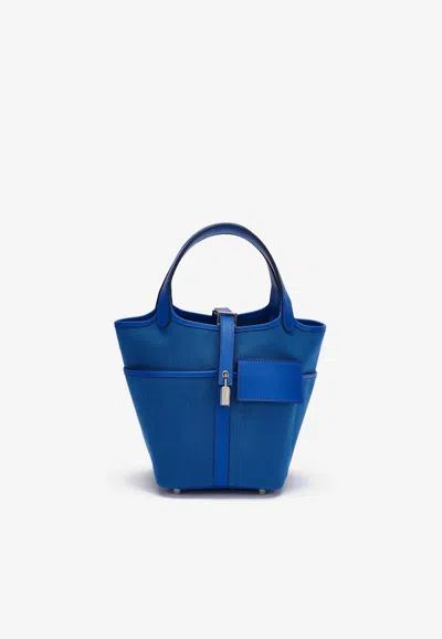 HERMES PICOTIN CARGO 18 IN BLEU ROYAL TOILE AND SWIFT WITH PALLADIUM HARDWARE