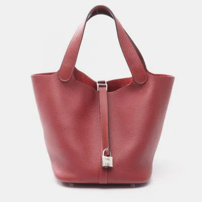 HERMES PICOTIN LOCK H ROUGE BORDEAUX TAURILLON CLEMENCE MM