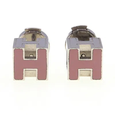 HERMES PINK METAL STUD EARRINGS (PRE-OWNED)