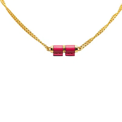 HERMES PINK PLATING LEATHER NECKLACE (PRE-OWNED)