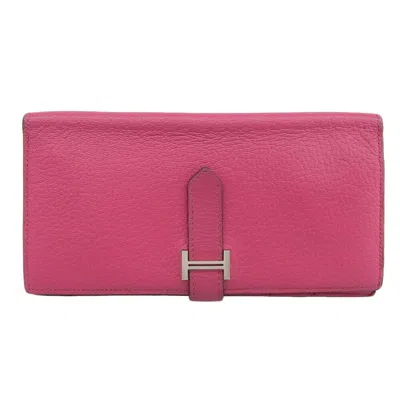 HERMES PINK ROSE SHOCKING CHEVRE LEATHER LONG WALLET (BI-FOLD) (PRE-OWNED)