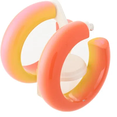 HERMES PINK YELLOW LACQUER WOOD HALF HOOP EARRINGS (PRE-OWNED)