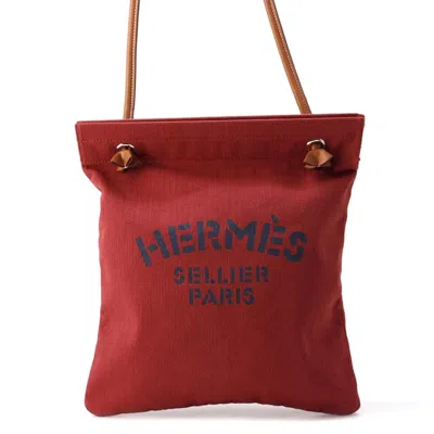 HERMES ROUGE H TOILE CHEVRON BARENIA LEATHER SHOULDER BAG (PRE-OWNED)