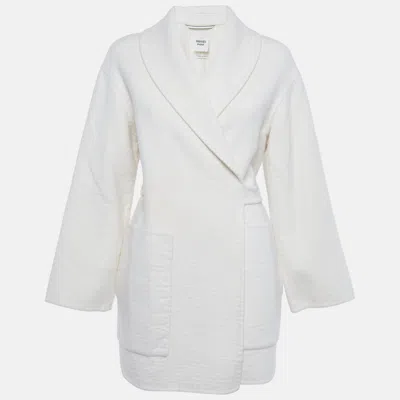 HERMES WHITE CASHMERE WRAP OVER MID LENGTH COAT M