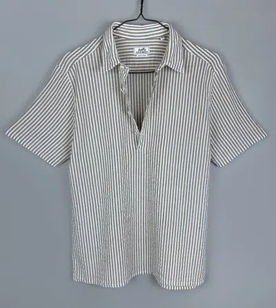 HERMES X VINTAGE HERMES VINTAGE 90'S SEERSUCKER STRIPED POLO SHIRT SIZE 41/16
