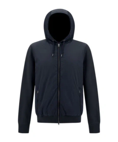HERNO HERNO KNITTED-PANELLED ZIPPED HOODED DRAWSTRING JACKET