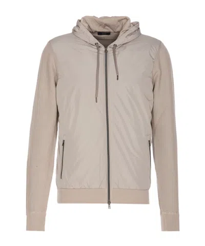 HERNO HERNO KNITTED-PANELLED ZIPPED HOODED DRAWSTRING JACKET