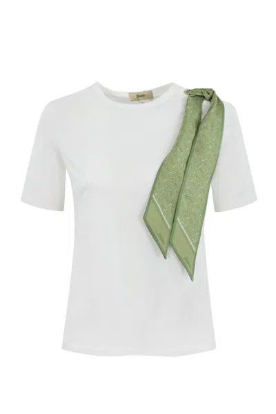 HERNO COTTON T-SHIRT WITH SILK SCARF
