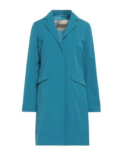 HERNO HERNO WOMAN OVERCOAT & TRENCH COAT DEEP TEAL SIZE 6 POLYESTER, COTTON