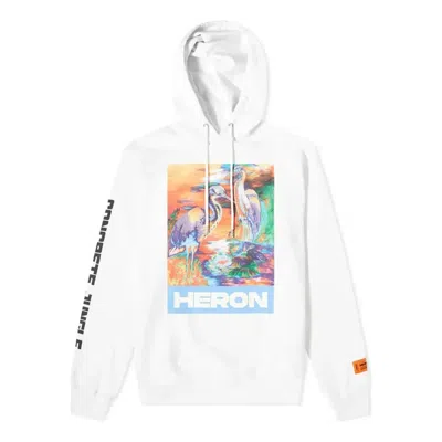 HERON PRESTON HERON PRESTON Heron Water Colours Print Embroidery Popover Hoodie 'White'