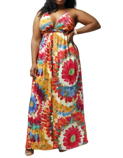 HERS & MINE SLEEVELESS MAXI DRESS IN RED MULTI