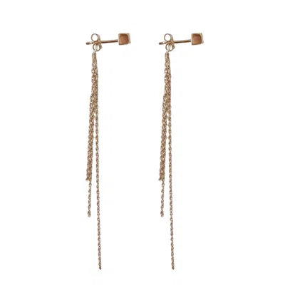 HERSELF COLLECTIONS WOMEN'S 14K GOLD CUBE STUD CHAIN EARRINGS
