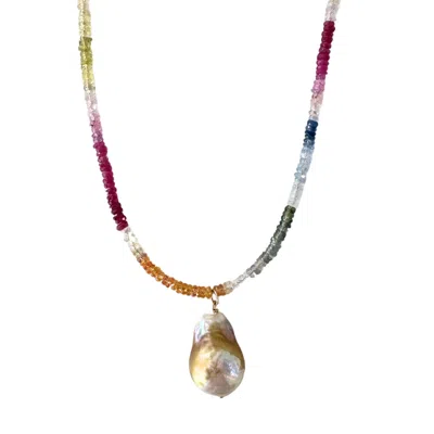 HERSELF COLLECTIONS WOMEN'S BAROQUE PEARL PENDANT RAINBOW SAPPHIRE NECKLACE