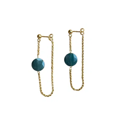 HERSELF COLLECTIONS WOMEN'S GREEN / GOLD JUNIPER GREEN AGATE EARRINGS