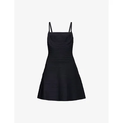 HERVE LEGER WOMENS MIDNIGHT MILLY STRETCH-WOVEN MINI DRESS