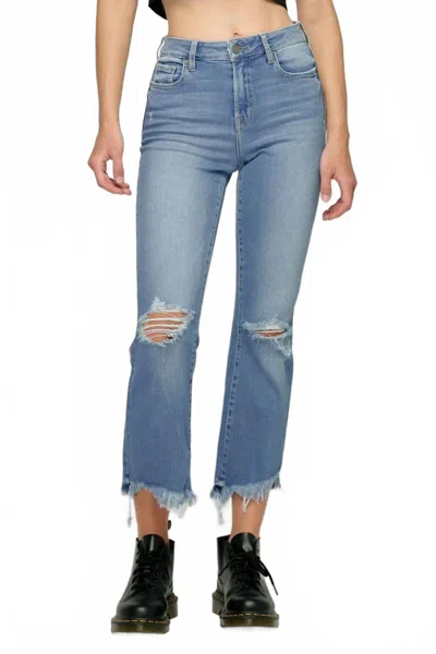 HIDDEN HAPPI CROP FLARE WITH FRAYED UNEVEN HEM JEANS IN MEDIUM WASH