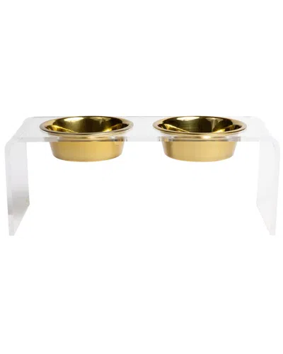 HIDDIN HIDDIN MEDIUM CLEAR DOUBLE BOWL PET FEEDER WITH GOLD BOWL