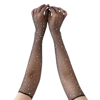HIGH HEEL JUNGLE BY KATHRYN EISMAN WOMEN'S GLITTERFISHNET OPERA GLOVE- BLACK