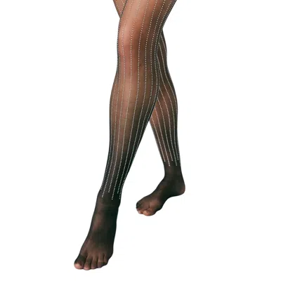 HIGH HEEL JUNGLE BY KATHRYN EISMAN WOMEN'S LINEAR CRYSTAL TIGHTS - BLACK SMALL MEDIUM
