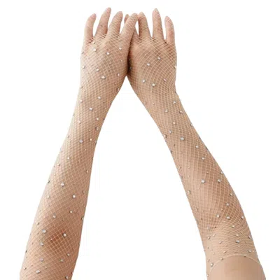 HIGH HEEL JUNGLE BY KATHRYN EISMAN WOMEN'S NEUTRALS GLITTERFISHNET OPERA GLOVE- NUDE