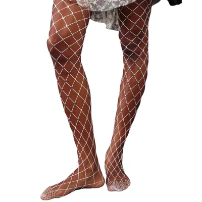 HIGH HEEL JUNGLE BY KATHRYN EISMAN WOMEN'S SWEET HEART FISHNET TIGHTS -WHITE