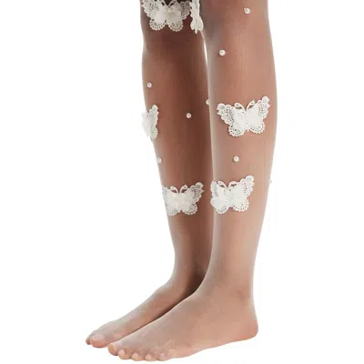 HIGH HEEL JUNGLE BY KATHRYN EISMAN WOMEN'S WHITE BUTTERFLY KISSES TIGHTS