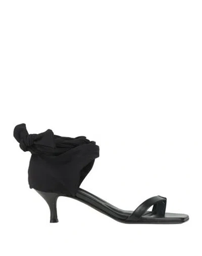 HIGH HIGH WOMAN THONG SANDAL BLACK SIZE 8 LEATHER, TEXTILE FIBERS