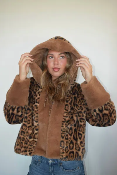HIGHLIGHT HOODED FUR LEOPARD JACKET
