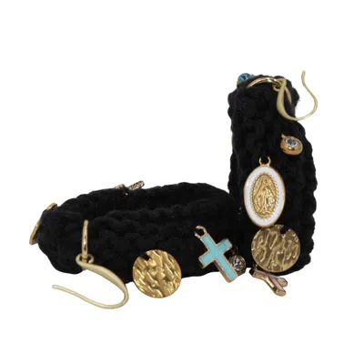 HILO DE MAR WOMEN'S DROP EARRINGS WITH CHARMS -BLACK