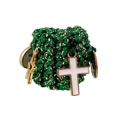HILO DE MAR WOMEN'S GREEN / GOLD GREEN & GOLD HANDKNITTED RING - WITH CHARMS - ELASTIC