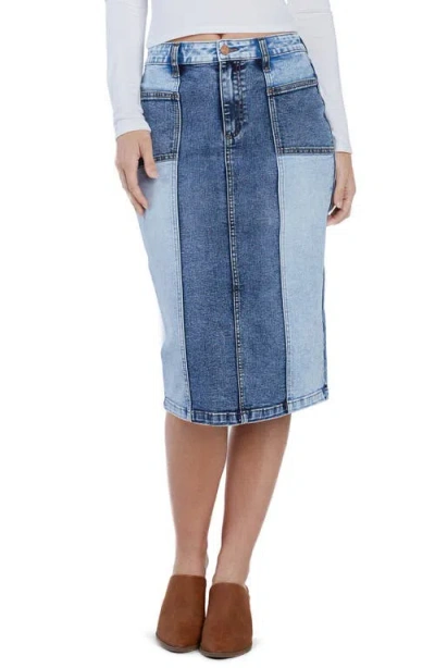 HINT OF BLU HINT OF BLU PIECED MIDI DENIM SKIRT