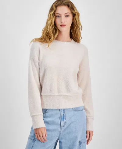 HIPPIE ROSE JUNIORS' COZY DROP-SHOULDER EYELASH CREWNECK SWEATER
