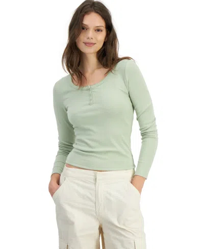 HIPPIE ROSE JUNIORS' LONG SLEEVE RIBBED HENLEY