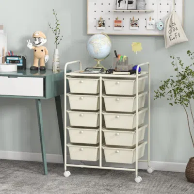 HIVVAGO 10-DRAWER ROLLING STORAGE CART-WHITE