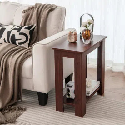 HIVVAGO 2-TIER MODERN COMPACT END TABLE WITH STORAGE SHELF-BROWN